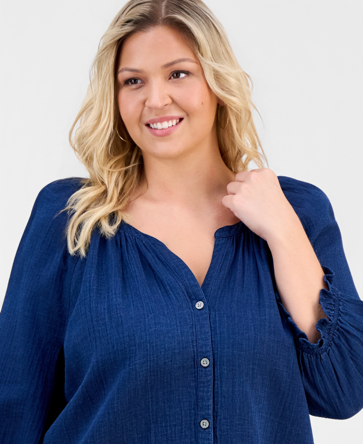Style & Co Plus Cotton Button-Front Blouse, Macy's Exclusive