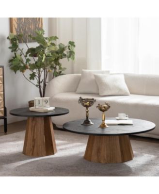 Round Coffee Table -Sturdy Wooden Tea Table for Living Room