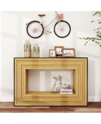 Modern Contrast Console Table with Layered Wood Frame and Top