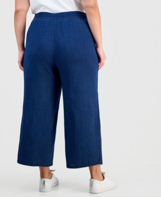 Plus Size High-Rise Pull-On Wide-Leg Pants