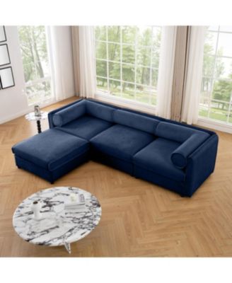 Elegant Blue Chenille L-Shaped Sofa with Storage and Ottoman