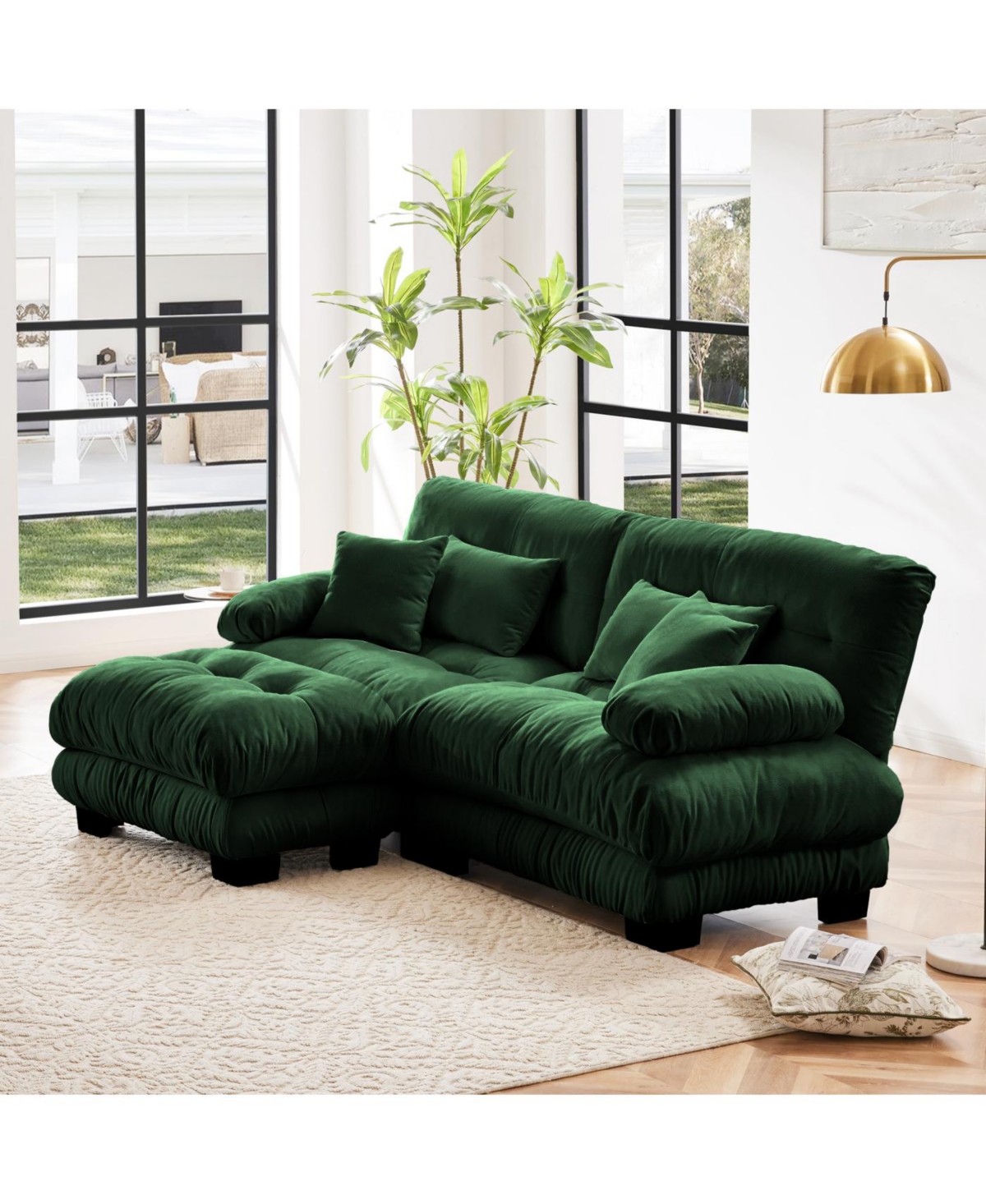 Streamdale Furniture Cloud Couch Chenille 2 Seater Sofa with Pillows & Ottoman