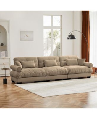 Extra Large 3 Seat Modern Velvet Sofa - Camel