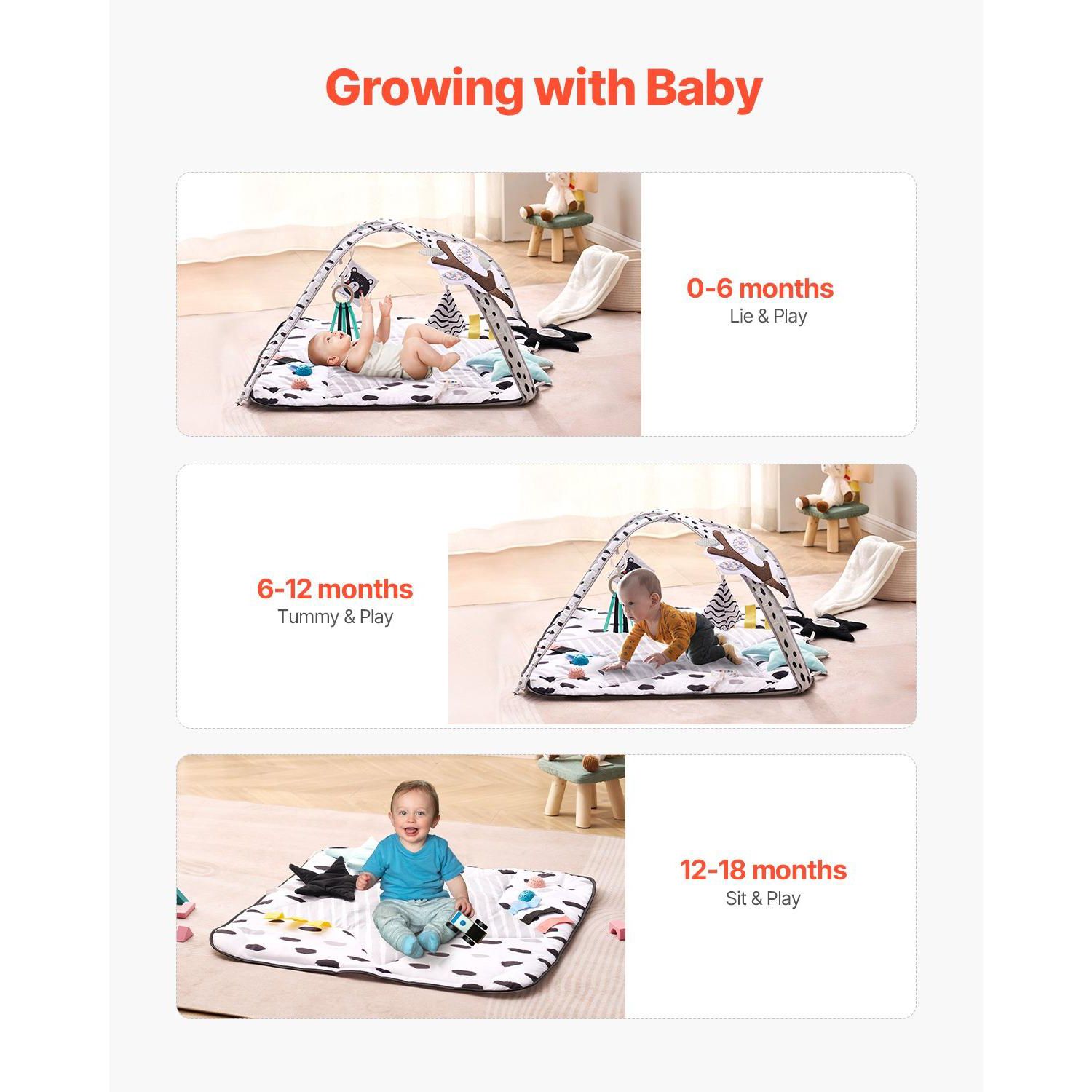Infant Foldable Washable Play Gym Mat with 6 Detachable Toys