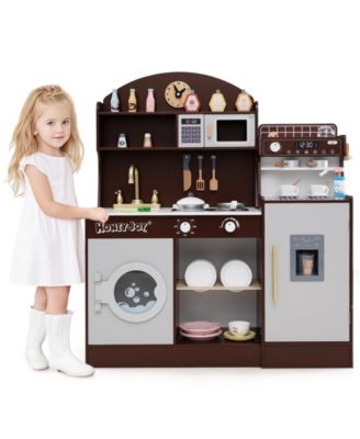 Kids Kitchen Set Wooden with Coffee Makers and Accessories