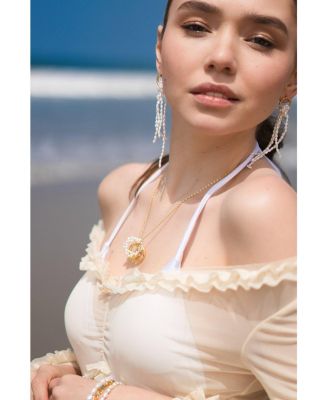 Nina Gold Interlocking Ring & Bead Pearl Pendant Necklace