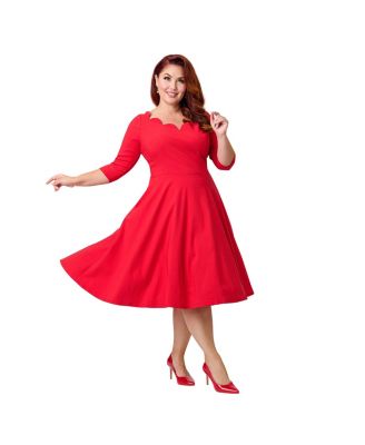 Plus Size Scalloped Neck Swing Dress