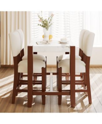 5-Piece Counter Height Dining Set for 4, Faux Marble Bar Table & 4 Upholstered Chairs