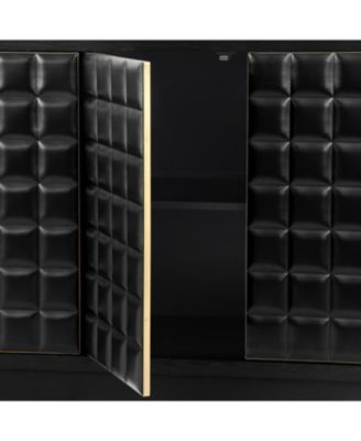 Modern 4-Door Storage Cabinet with Geometric Doors & Metal Trim