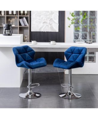 Breni Velvet Diamond Tufted Swivel Adjustable Height Barstool