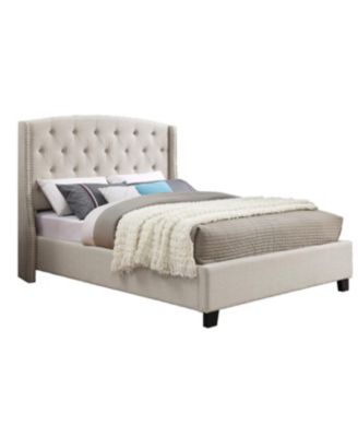  Astral 3-Piece Bedroom Set: Tufted Wingback Bed & 2 White Nightstands