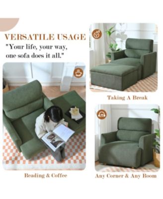 Oversized Dark Green Accent Armchair with Storage Ottoman