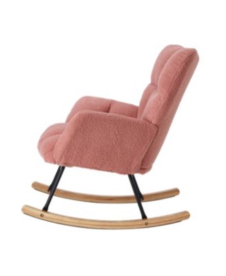 Pink Teddy Fabric Glider Chair with Metal Frame