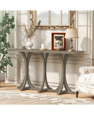 Wooden Console Table with Oak Veneer Top - Farmhouse Entryway Table