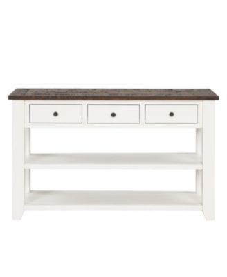 48" Solid Pine Wood Top Console Table with 3 Drawers & 2 Shelves (Antique White/Brown)