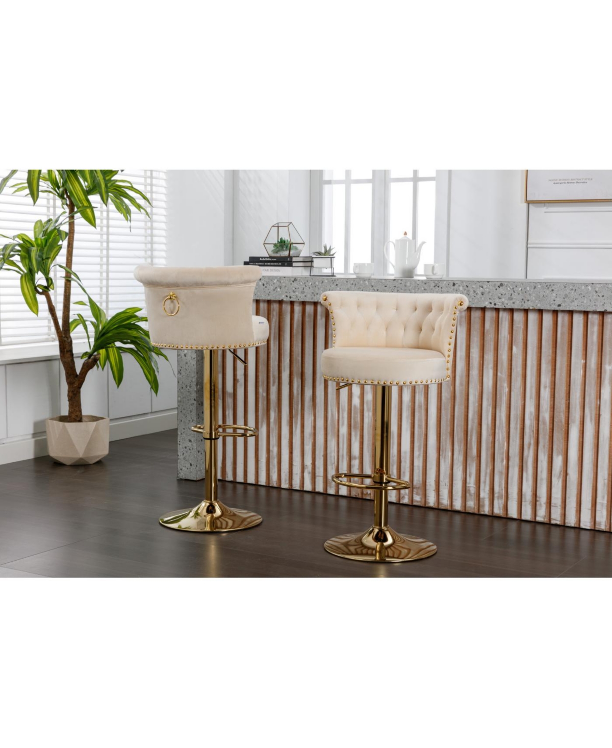 Streamdale Furniture Velvet 360 Rotating Bar Chair with Adjustable Height - Modern Kitchen Island Chair