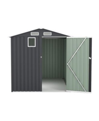  6x8FT Outdoor Steel Storage Shed with Clear Window &amp; Lockable Doors, Dark Gray
