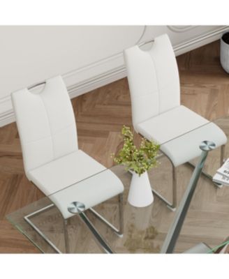  Modern Glass Dining Table Set with 4 White Chairs (Set of 5)