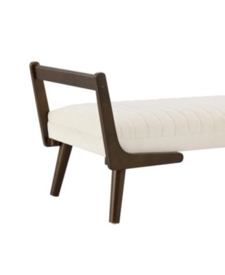 52" Mid Century Bench with Walnut Wood Leg, Channeled Upholstered Footrest Stool