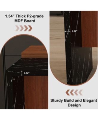  63-inch Modern Kitchen Island Set with 2 Bar Stools - Black Marble Look, LED Lighting & Grill