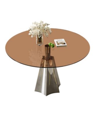 Compact 35" Round Dining Table, Black Glass Top & Silver Base