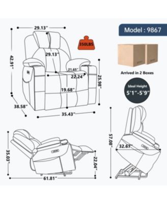 Power Lift Recliner Chair, 350 LBS Capacity, 8-Point Massage, Heating, USB/Type-C, Grey