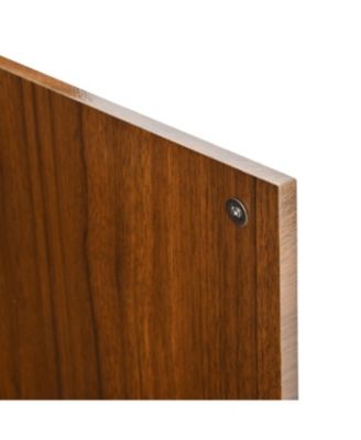 Modern Art Solid Wood Sideboard, 59"W, Wave Relief, Walnut Texture, Iron Legs