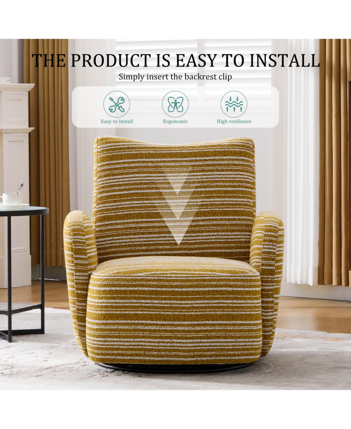 Streamdale Furniture Modern 360 Swivel Leisure Chair with Striped Armrest