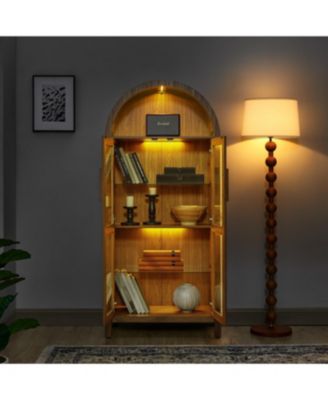 Modern Retro Wooden Storage Cabinet with Adjustable Glass Partitions - Brown