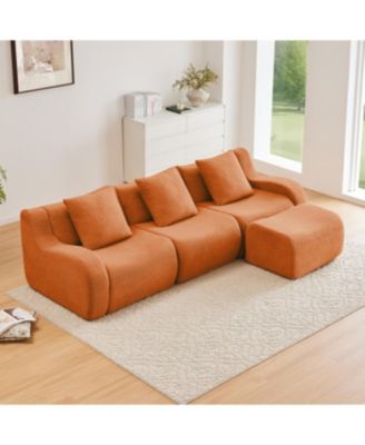 Streamdale Boneless Sofa, 3 Seat Teddy Fabric, Anti-Slip, No Assembly, Curved Armrests, Orange
