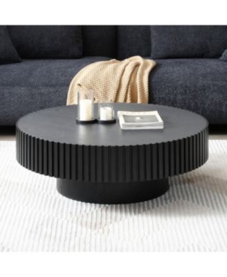 Nestling Round Wood Coffee Table, Modern Living Room Table, Black