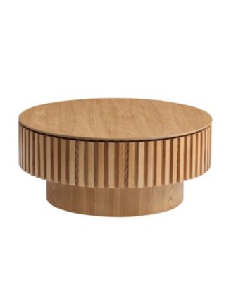 Round Wood Coffee Table with Storage (ASH