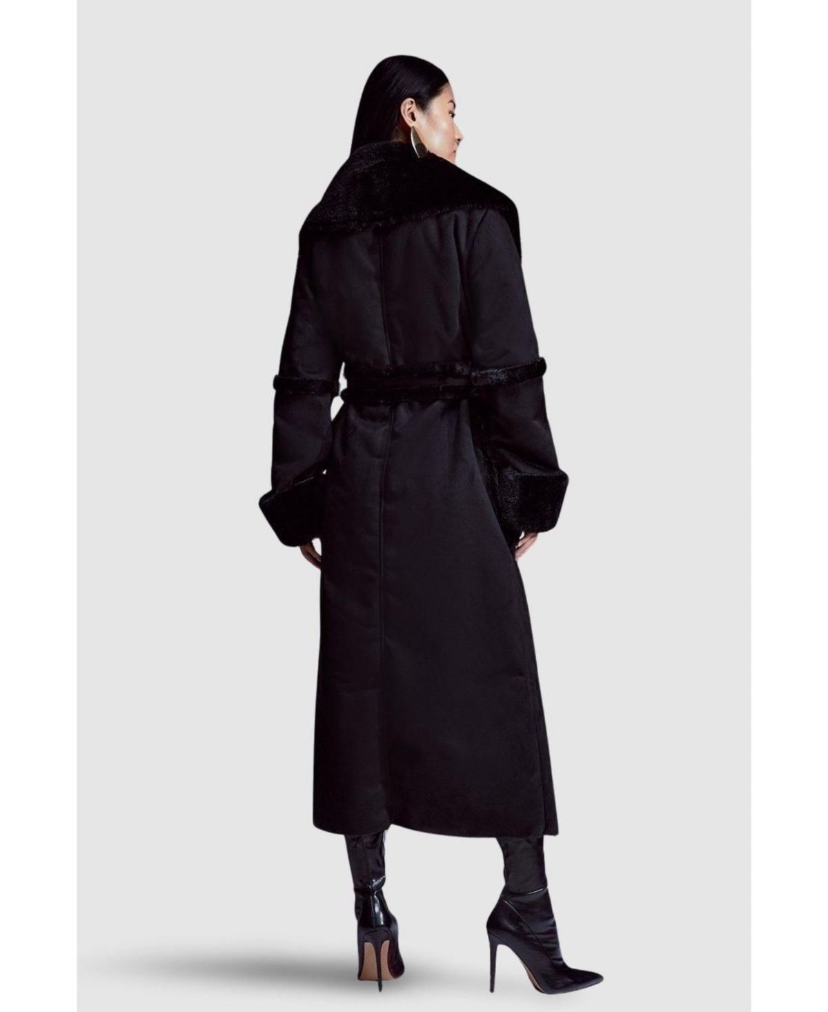 Karen Millen Women's Faux Shearling Belted Maxi Coat