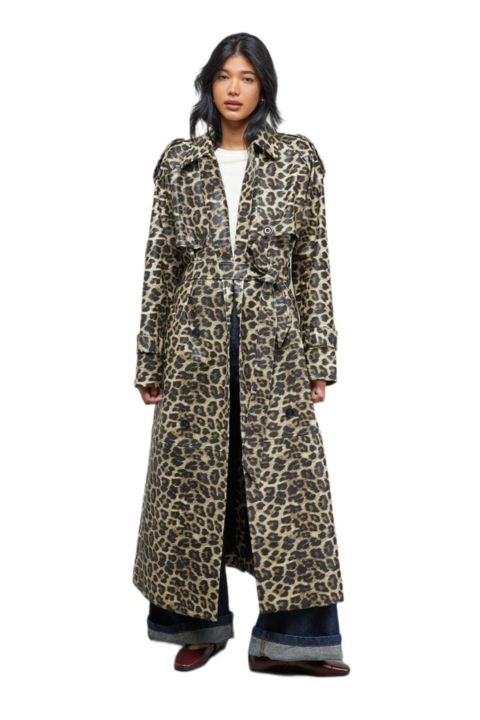 Женские куртки Warehouse Women's PU Leopard Print Trench Coat