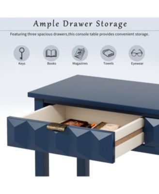 60" Fir Veneer Entryway Table with Honeycomb Fronts & 3 Drawers