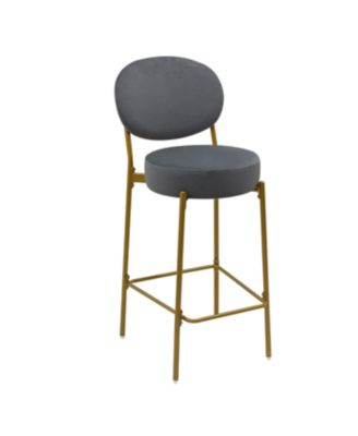Streamdale Set of 2 Gray Velvet Upholstered Bar Stools with Backrest & Footrest
