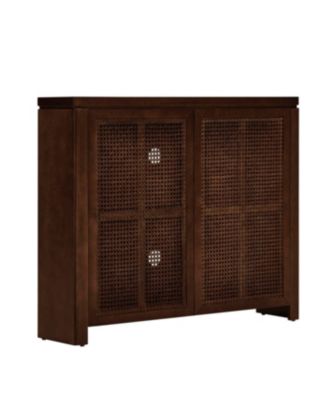 Mid Century Modern Rattan Sideboard Buffet Cabinet with 2 Outlets, Walnut