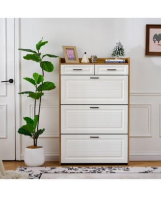 Two Drawers, Three-Fold Doors, Large Storage Shoe Cabinet