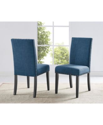 Espresso Wood Dining Set with Blue Fabric Nailhead Chairs