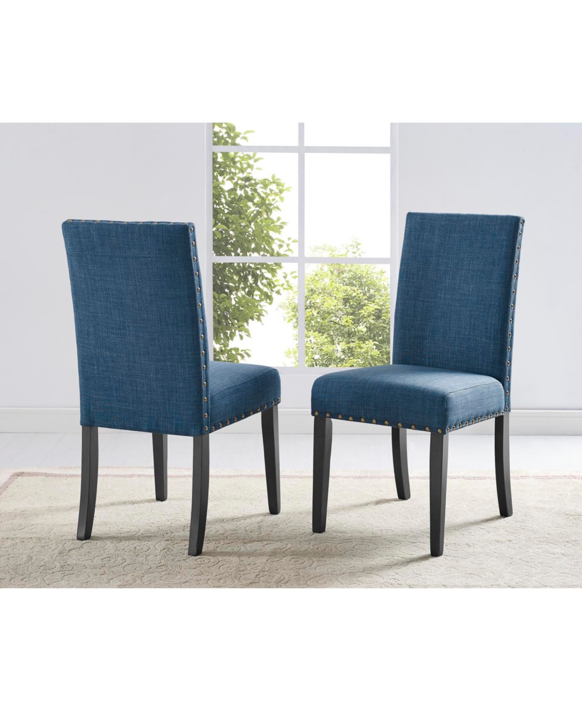 Streamdale Furniture Espresso Wood Dining Set with Blue Fabric Nailhead Chairs