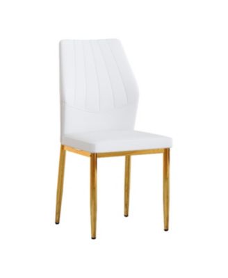 Set of 4 Gold & White Dining Chairs, 37" High, Ergonomic PU Backrest