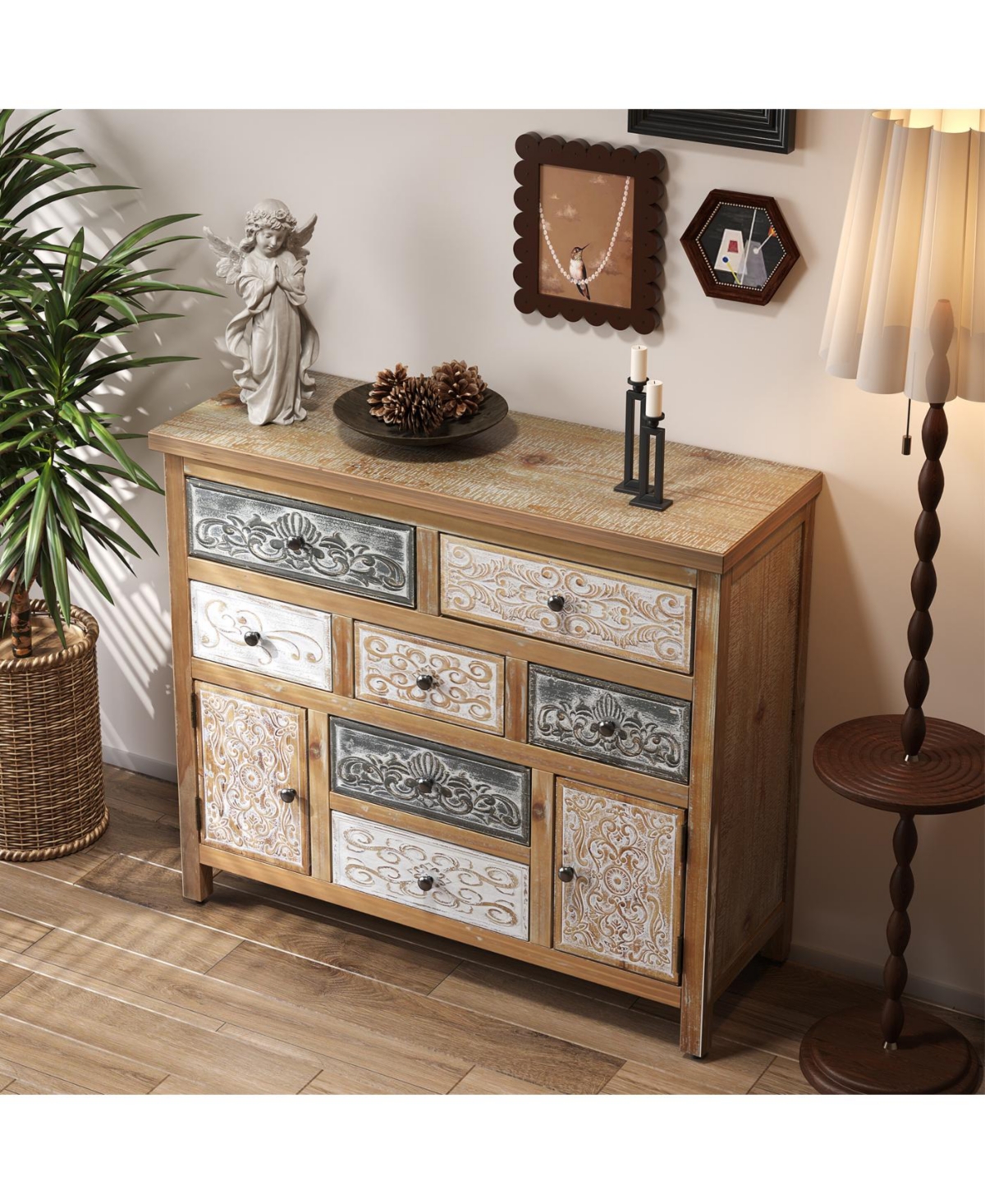 Streamdale Furniture Vintage Wooden Accent Chest with 7 Drawers & 2 Cabinets
