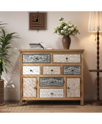  Vintage Wooden Accent Chest with 7 Drawers & 2 Cabinets