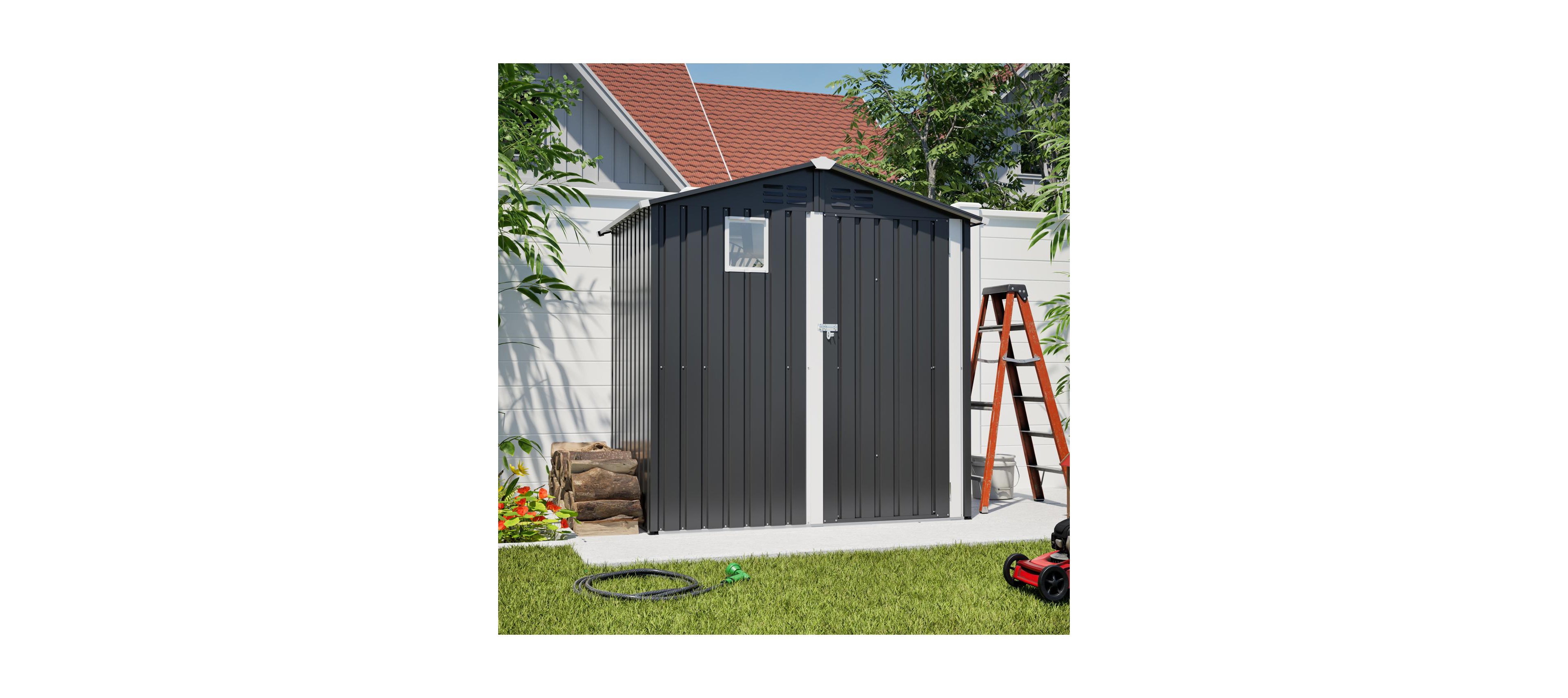 Streamdale Furniture Streamdale Metal Outdoor Storage Shed 6FT x 4FT, Steel Utility Tool Shed for Backyard Garden Patio Lawn, Gray