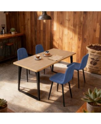 63-inch Farmhouse Industrial Dining Table Set with 4 Blue Chairs