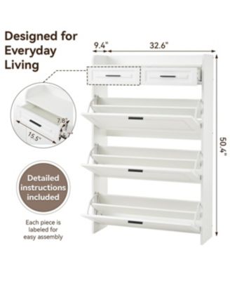 Streamdale Two drawers, three-fold doors, large storage shoe cabinet, white