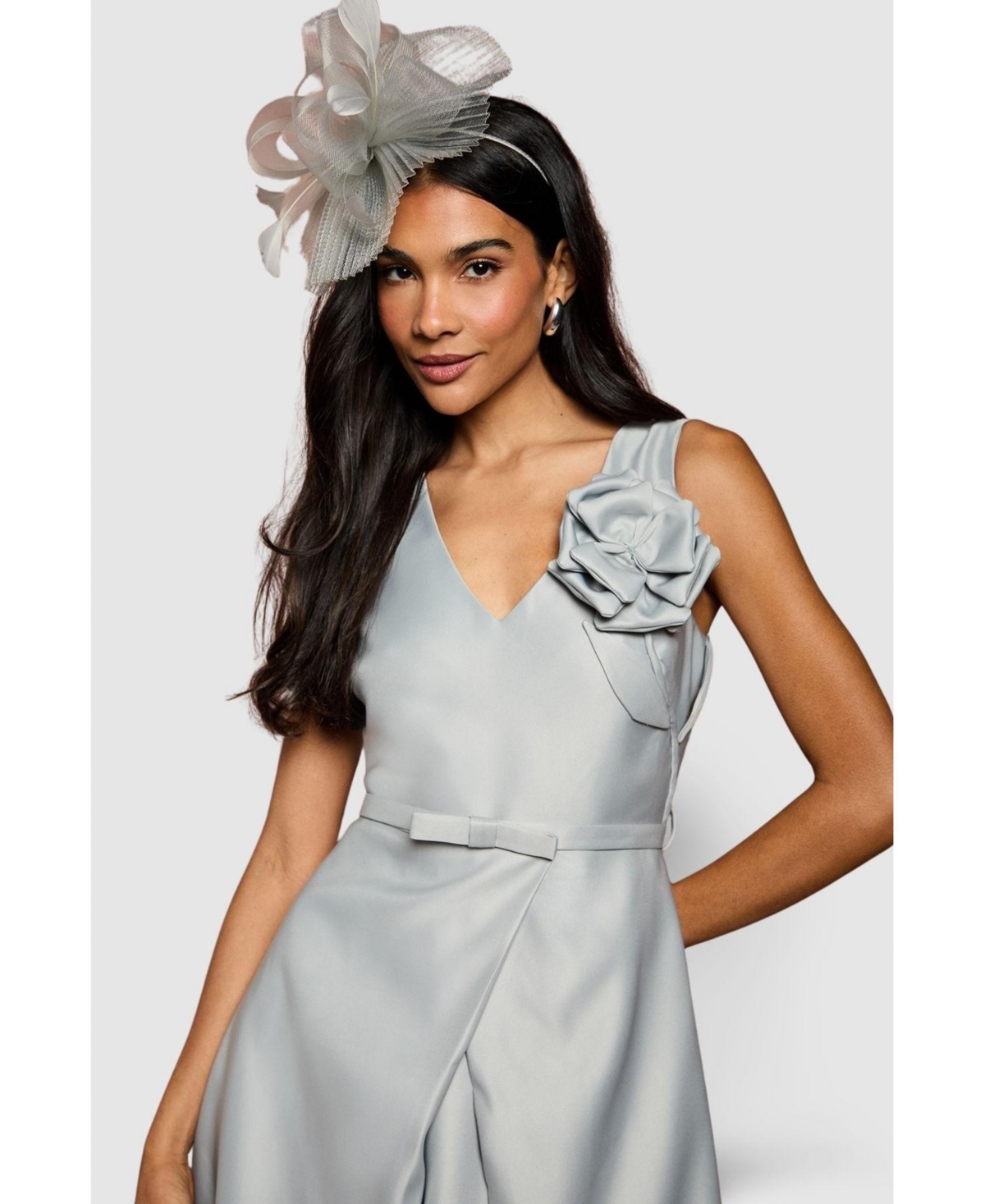 Coast Women's Structured Satin 3D Corsage Midi Dress