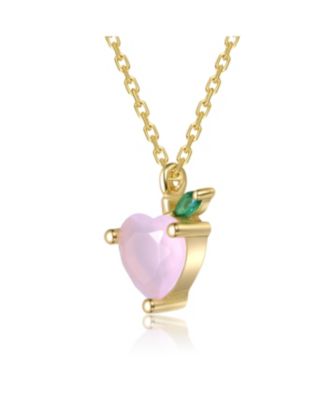 14K Gold Plated with Colored Cubic Zirconia Heart & Leaf Pendant Necklace