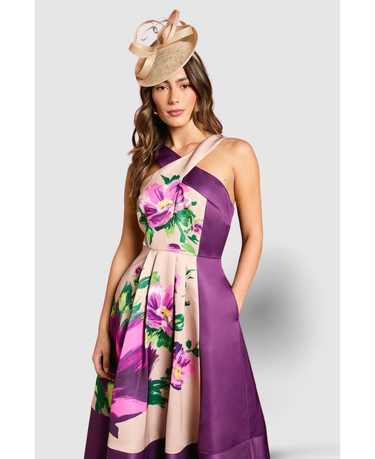 Coast Women's Printed Cross Neck Satin Midi Dress