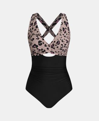 Women's Tummy Control Crisscross Wide Straps One Piece Swimsuit